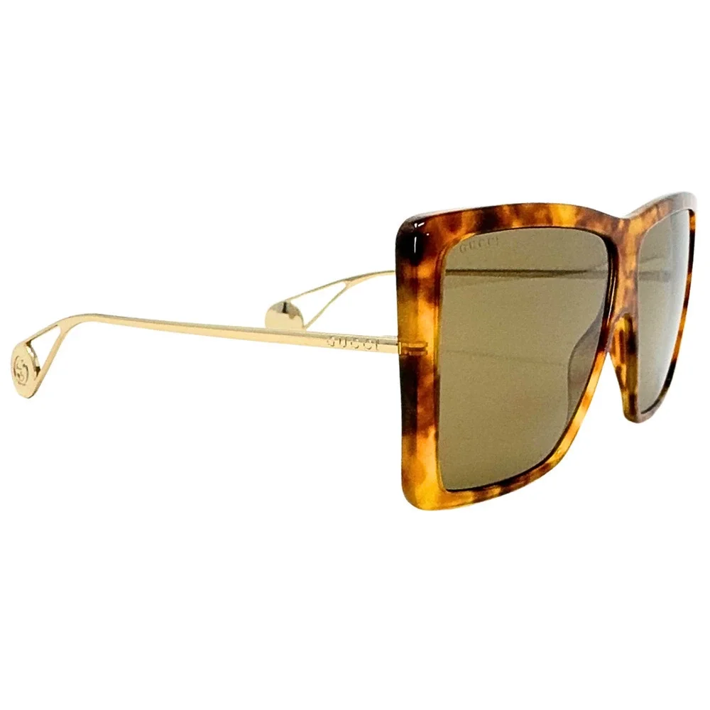 Gucci Sunglasses Oversized Square GG‎ LOGO Brown Acetate Gold Wire Frames NEW